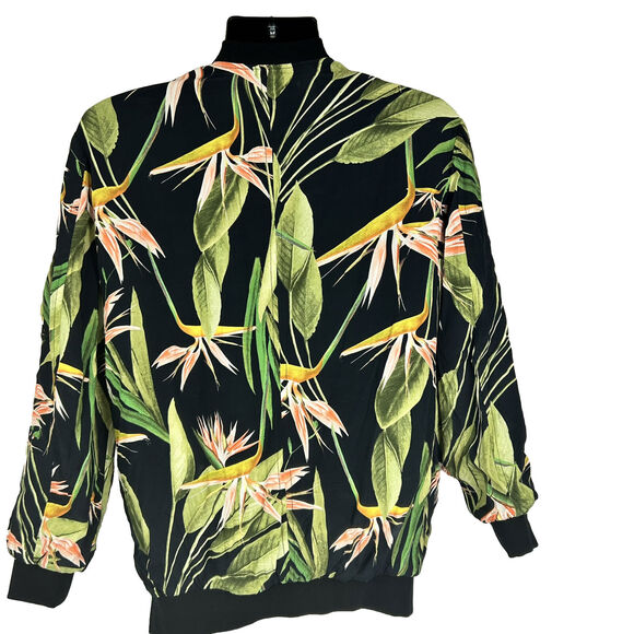Zara Basic Outerwear Womens Xs Floral Zip Up Bomber Jacket Tropical Oversized - Picture 2 of 10
